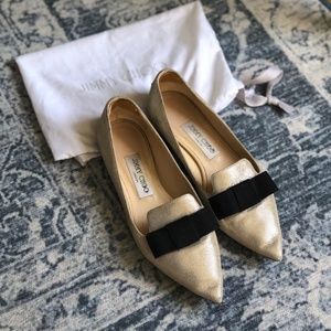 Jimmy Choo Metallic Gala Flats with Grosgrain Bow